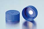 Bouchons  membrane pour flacons ISO DURAN GLS 80 en PP bleu avec membrane PTFE