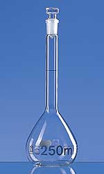 Volumetric flasks, BLAUBRAND with stopper, class A, conformity certified