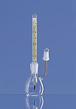 Pycnomètre de Gay-Lussac ajusté avec thermomètre et tube latéral