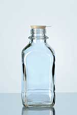 Screw cap bottle, square, from SODA-LIME GLASS narrow neck with thread
